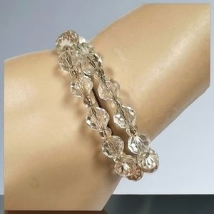 Vintage 1950s Mid Century Beaded Crystal Wrap Bracelet